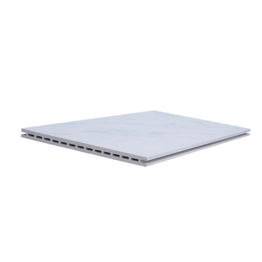 Carrara Marble Rainier flexible flooring blocks with cool light tones