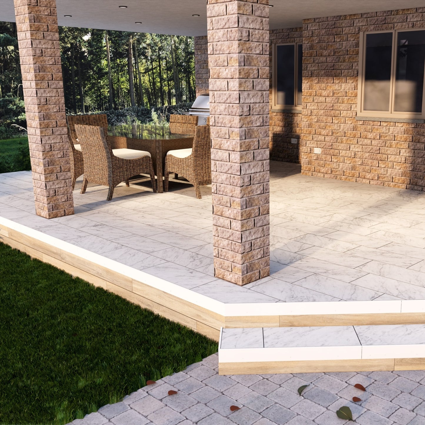 Rainier Carrara Marble flooring blocks with low sunlight absorption